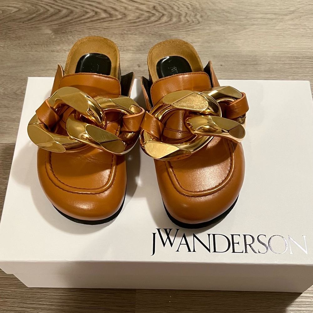 JW ANDERSON gold chain mules loafer